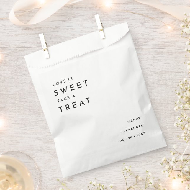 White Modern Bold Wedding Love Is Sweet Favour Bag (Clipped)