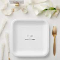 White Modern Bold Wedding Paper Plates