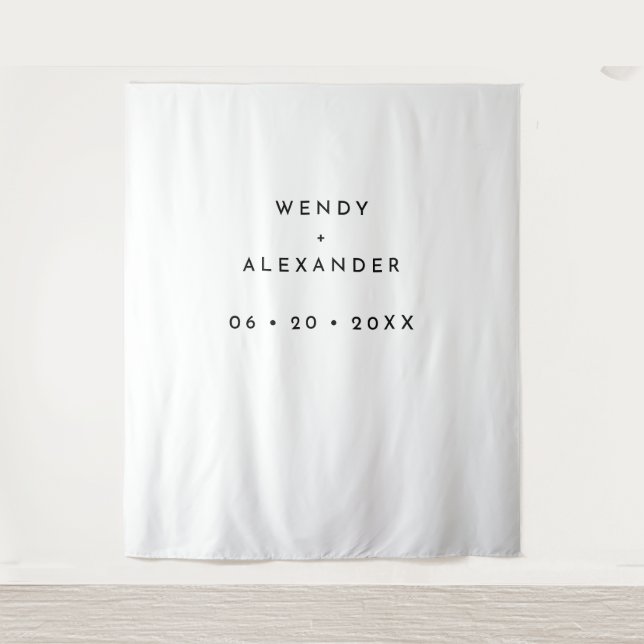 White Modern Bold Wedding Photo Backdrop Tapestry (Front)