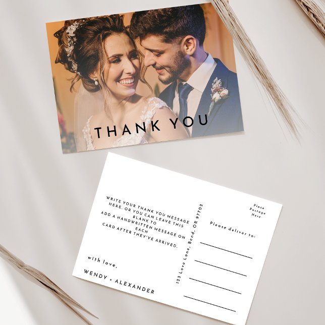 White Modern Bold Wedding Photo Thank You Postcard (Creator Uploaded)