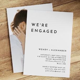 White Modern Bold We're Engaged Photo Invitation
