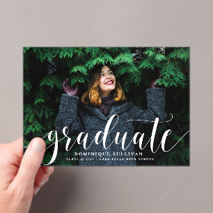 White Modern Calligraphy Photo Graduation Acrylic Invitations