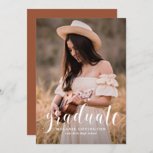 White Modern Calligraphy Photo Graduation Invitation