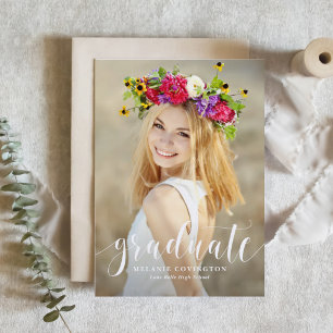 White Modern Calligraphy Photo Graduation Invitation