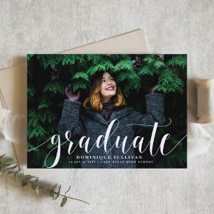 White Modern Calligraphy Photo Graduation Invitation