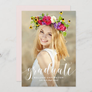 White Modern Calligraphy Photo Graduation Invitation