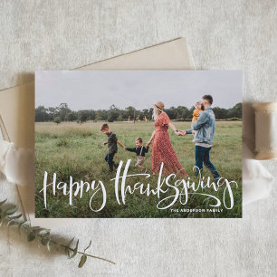 White Modern Calligraphy Photo Happy Thanksgiving Holiday Card