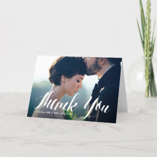 White Modern Calligraphy Photo Wedding Thank You Card