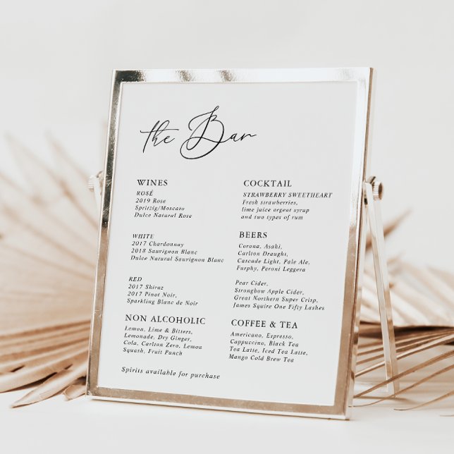 White Modern Calligraphy Wedding Bar Menu (Creator Uploaded)