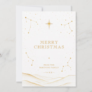 White Modern Celestial Christmas Gold TMF26 Holiday Card