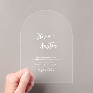 White Modern Chic Script Minimalist Wedding Acrylic Invitations