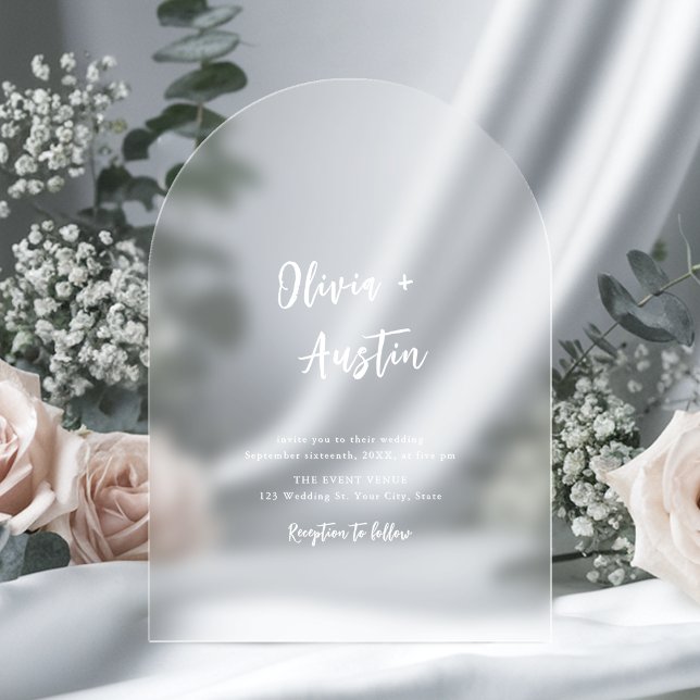 White Modern Chic Script Minimalist Wedding Acrylic Invitations (White Modern Chic Script Minimalist Wedding Acrylic Invitations)