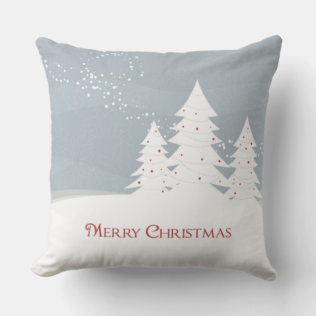 White Modern Christmas Trees Merry Christmas Cushion (Front)