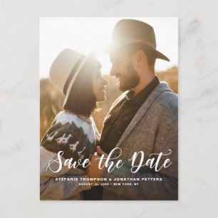 White Modern Classic Calligraphy Save the Date Announcement Postcard