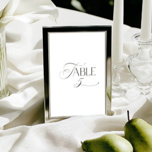 White Modern Classic Calligraphy Table Number
