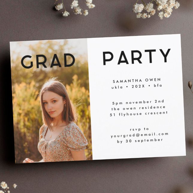 White Modern Elegant Botanicals Grad Photo Party Invitation (Creator Uploaded)