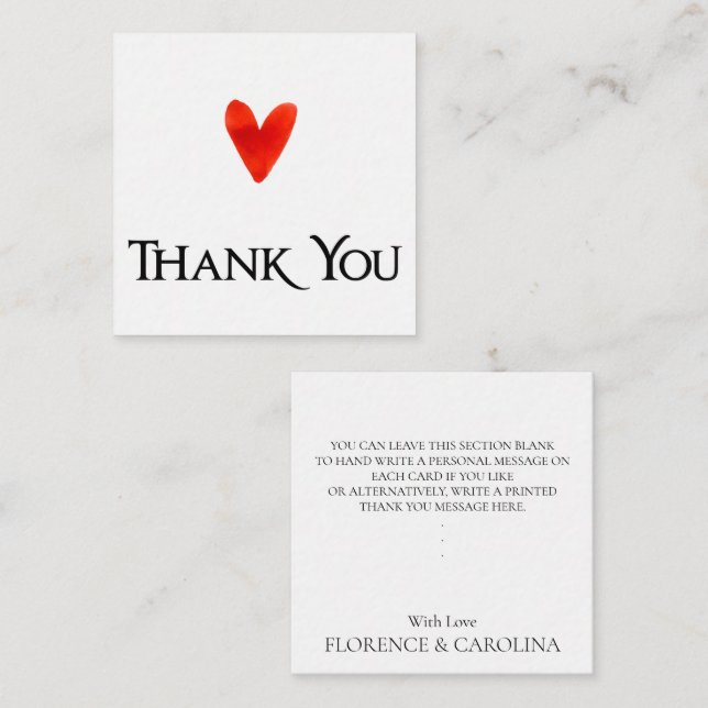 White Modern Elegant Personal Note Heart Thank You Card (Front/Back)