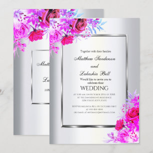 White Modern Elegant Weddin Roses floral Invitation