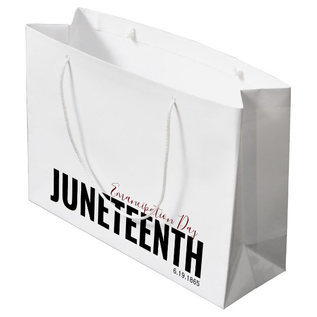 White Modern Emancipation Day June 19 JUNETEENTH Large Gift Bag (Back Angled)