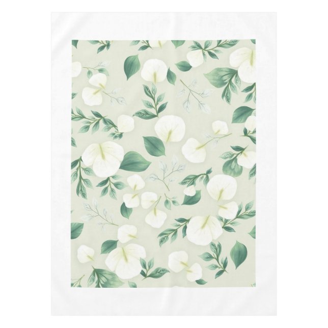 White Modern Eucalyptus Leaf Spring Tablecloth (Front)