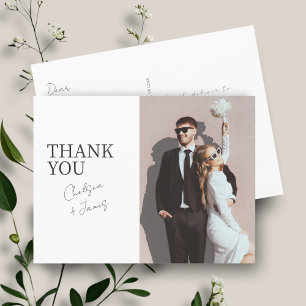 White   Modern Flat Wedding Photo Thank You  Postcard