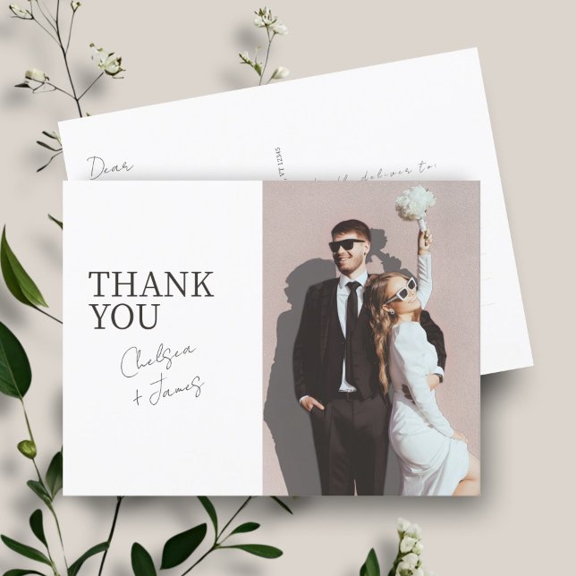 White | Modern Flat Wedding Photo Thank You  Postcard (Creator Uploaded)