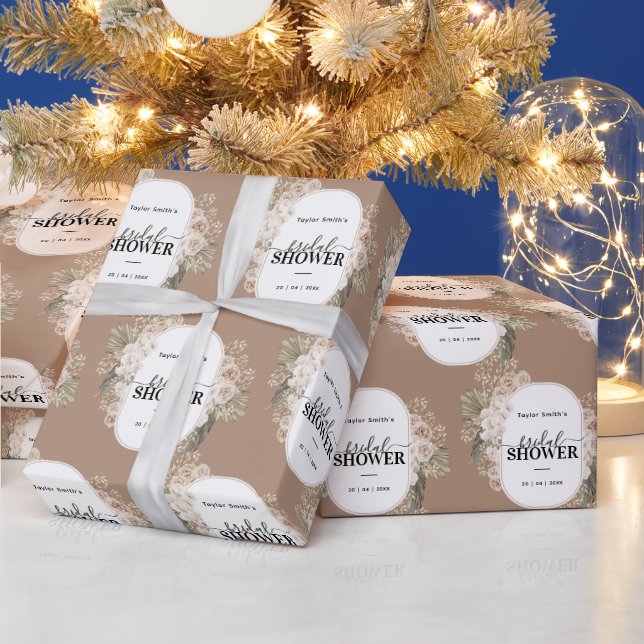 White Modern Floral Bridal Shower Personalised Wrapping Paper (Holidays)