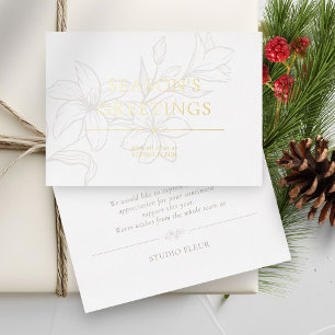 White Modern Foil Minimal Floral Holiday Card