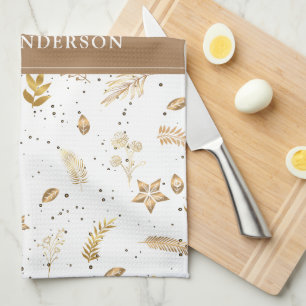 White Modern Gold Arch elegant contemporary Tea Towel