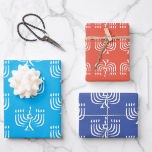 White Modern Menorah Wrapping Paper Sheets