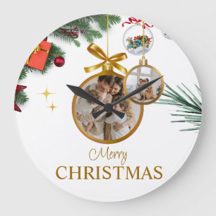 White Modern Merry Christmas 10.75" Round Acrylic  Large Clock