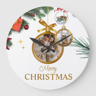 White Modern Merry Christmas 10.75" Round Acrylic  Large Clock