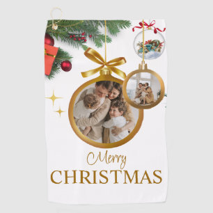 White Modern Merry Christmas Custom golf towel