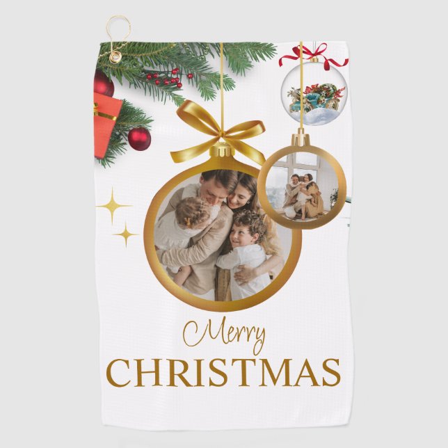 White Modern Merry Christmas Custom golf towel (Front)