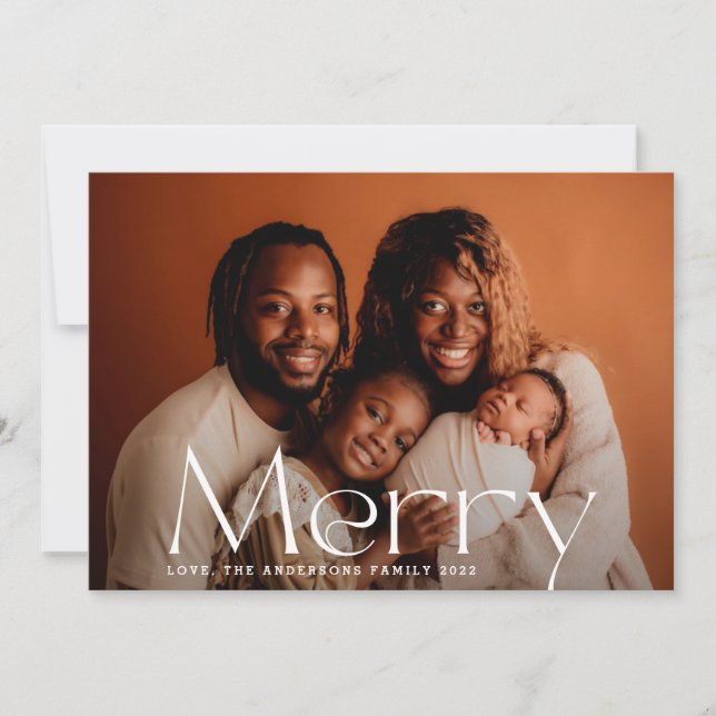 White Modern Merry Christmas Photo Holiday Card (Front)