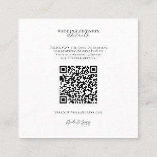 White Modern Minimal Wedding Registry QR Code Square Business Card