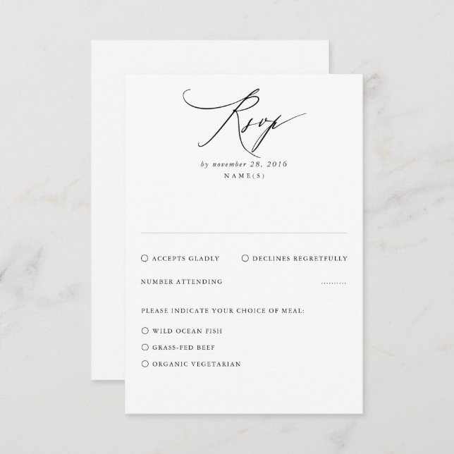 White Modern Minimal Wedding RSVP Card (Front/Back)