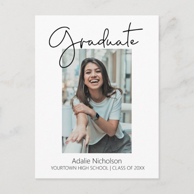 White Modern Minimalist Graduation Photo Postcard (Front)