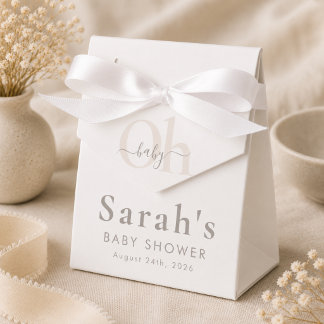 White Modern Minimalist Oh Baby Shower Favour Box