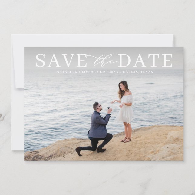 White Modern Mix Typography Classic Photo Save The Date (Front)