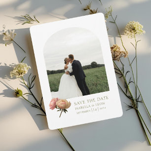 White Modern Olive Green Rose Save the Date Invitation