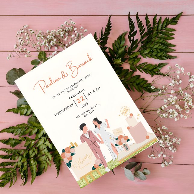 White Modern Personalised Pink Wedding  Invitation (Creator Uploaded)