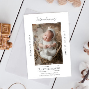 White Modern Photo Birth Announcement