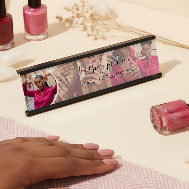 White Modern Photo Collage Script Calligraphy Name Desk Name Plate (White Modern Photo Collage Script Calligraphy Name Desk Name Plate)