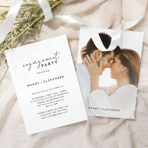 White Modern Script Engagement Party Photo Invitation