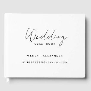 White Modern Script Monogram Crest Wedding Guest Book