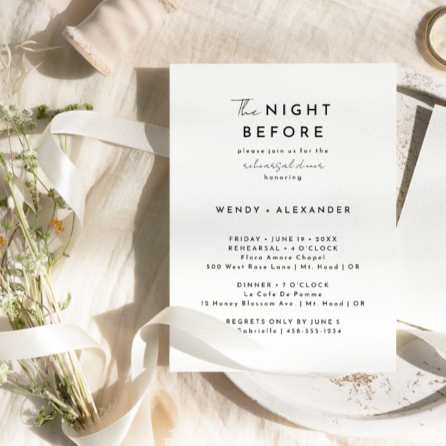 White Modern Script Night Before Rehearsal Dinner Invitation (Creator Uploaded)