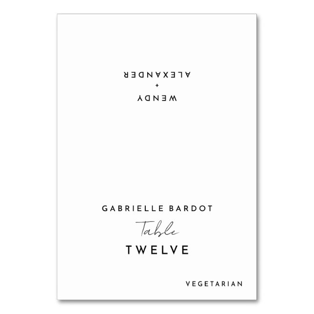 White Modern Script Wedding Foldable Place Card (Front)