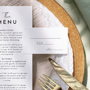 White Modern Script Wedding Menu Choice Flat Place Card