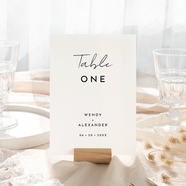 White Modern Script Wedding Table Number Card (Creator Uploaded)